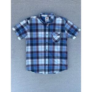 Levis Mens Plaid Short Sleeve Button Up Shirt Blue Large Pocket RN117508